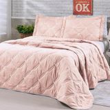 Cobre Leito 3 Peças Casal Percal 200 Fios Unique Cor Rose Salmao