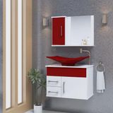 Conjunto Gabinete Inferior E Superior Banheiro 2 Gavetas 1 Porta Turin - Vinho - Com Cuba Vinho - Vermelho