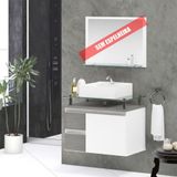 Gabinete Banheiro 2 Gavetas 1 Porta Diamante 60cm - Cinza Rovere - Cinza