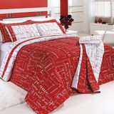 Edredom Queen Te Amo Dupla Face 150 Fios Algodão 5 Peças - Vermelho-branco
