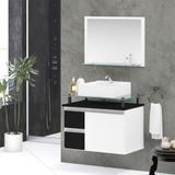 Conjunto Gabinete Banheiro 2 Gavetas 1 Porta 60cm Com Espelheira Diamante - Preto - Preto