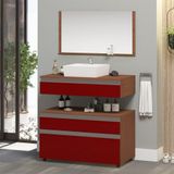 Gabinete Banheiro Superior E Inferior Com Rodízios 3 Gavetas 80cm Safira - Vinho - Vermelho