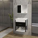 Conjunto Gabinete Inferior E Superior Banheiro 1 Porta 1 Gaveta Rubi - Preto - Preto