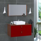 Gabinete De Banheiro Suspenso 2 Gavetas Berlim 60cm Natura E Vinho - Vermelho