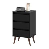 Mesa De Cabeceira Wood Retrô 3 Gavetas Ej Móveis Preto
