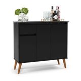 Balcão Buffet Veneza 3 Portas 1 Gaveta 93cm Ej Móveis Preto