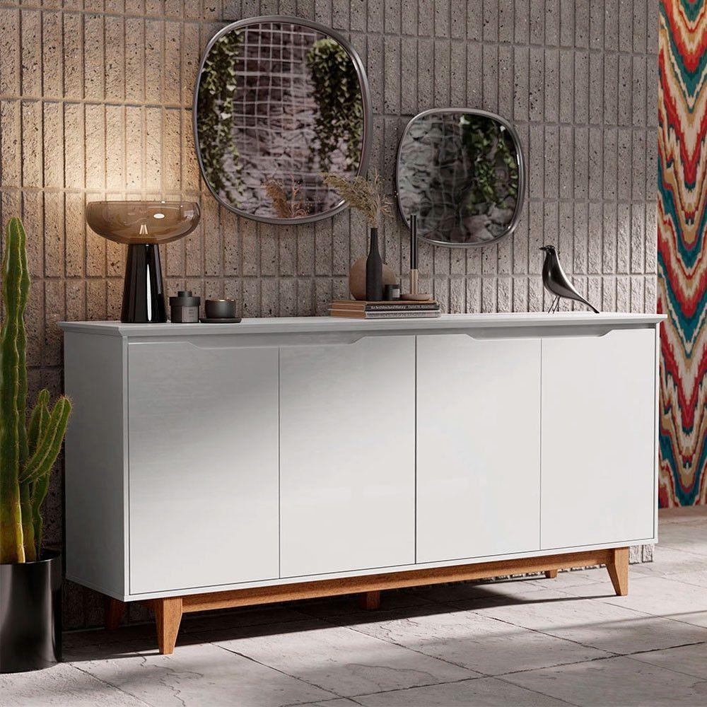 Balcão Buffet Flow 4 Portas Pés Madeira Maciça Ej Móveis Branco - Carrefour