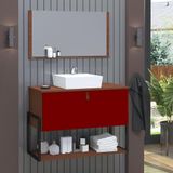 Gabinete De Banheiro Vegas 1 Prateleira 1 Porta 80cm Natura E Vinho - Vermelho
