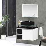 Conjunto Gabinete Banheiro 2 Gavetas 1 Porta 60cm Com Espelheira Diamante - Preto - Com Cuba Preta - Preto