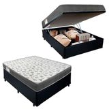 Cama Box Baú Casal Sintético + Colchão De Espuma D33 Sereneprime 138cm Preto