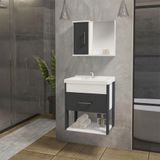 Conjunto Gabinete Inferior E Superior Banheiro 1 Porta 1 Gaveta Rubi - Cinza Titanium - Cinza