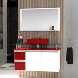 Conjunto Gabinete Banheiro 2 Gavetas 2 Portas 80cm Com Espelheira Diamante - Vinho - Com Cuba Vinho - Vermelho