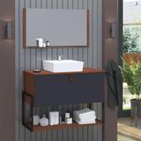 Gabinete De Banheiro Vegas 1 Prateleira 1 Porta 80cm Natura E Cinza Titanium - Cinza