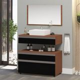 Gabinete Banheiro Superior E Inferior Com Rodízios 3 Gavetas 80cm Safira - Preto - Preto