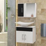 Conjunto Gabinete Banheiro 3 Portas Bali - Preto - Preto