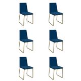 Kit 6 Cadeiras De Jantar Cozinha Industrial Lexa Veludo Élpis Móveis Azul Marinho Dourada