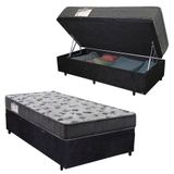 Cama Box Baú Solteiro Suede + Colchão De Molas Ensacadas - Sereneprime - 88x188x62cm Preto