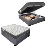Cama Box Baú Casal Sintético + Colchão De Espuma D33 Sereneprime 138cm Cinza