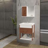 Conjunto Gabinete Inferior E Superior Banheiro 1 Porta 1 Gaveta Rubi - Natura - Marrom