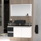 Conjunto Gabinete Banheiro 2 Gavetas 2 Portas 80cm Com Espelheira Diamante - Preto - Com Cuba Preta - Preto