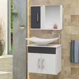 Conjunto Gabinete Banheiro 3 Portas Bali - Cinza Titanium - Cinza