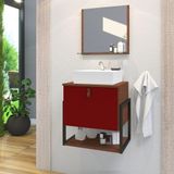Gabinete De Banheiro Vegas 1 Prateleira 1 Porta 45cm Natura E Vinho - Vermelho