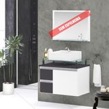 Gabinete Banheiro 2 Gavetas 1 Porta Diamante 60cm - Cinza Titanium - Cinza