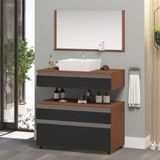 Gabinete Banheiro Superior E Inferior Com Rodízios 3 Gavetas 60cm Safira - Cinza Titanium - Cinza