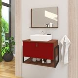Gabinete De Banheiro Vegas 1 Prateleira 1 Porta 60cm Natura E Vinho - Vermelho