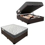 Cama Box Baú Casal Sintético + Colchão De Espuma D33 Sereneprime 138cm Marrom