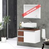 Gabinete Banheiro 2 Gavetas 1 Porta Diamante 60cm - Natura - Marrom