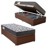 Cama Box Baú Solteiro Sintético + Colchão De Molas Ensacadas - Sereneprime - 88x188x62cm Marrom