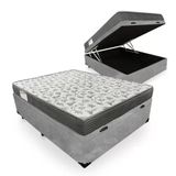 Cama Box Baú Casal Suede + Colchão De Espuma D33 Sereneprime 138cm Cinza