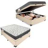 Cama Box Baú Casal Sintético + Colchão De Espuma D33 Sereneprime 138cm Bege