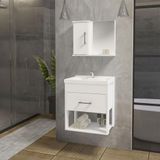 Conjunto Gabinete Inferior E Superior Banheiro 1 Porta 1 Gaveta Rubi - Branco - Branco