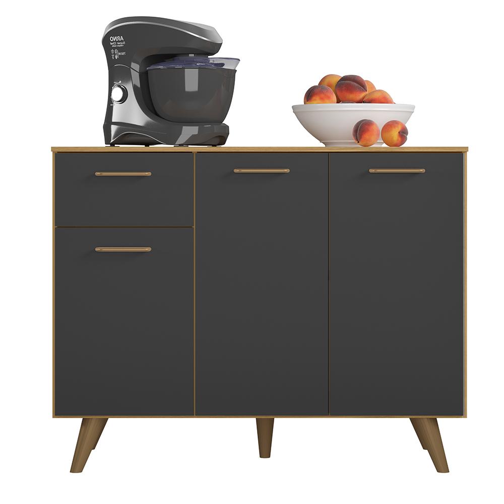 Balcão Cozinha Olinda Com Tampo E 3 Portas E 1 Gaveta Freijo Uv/grafite Acetinado