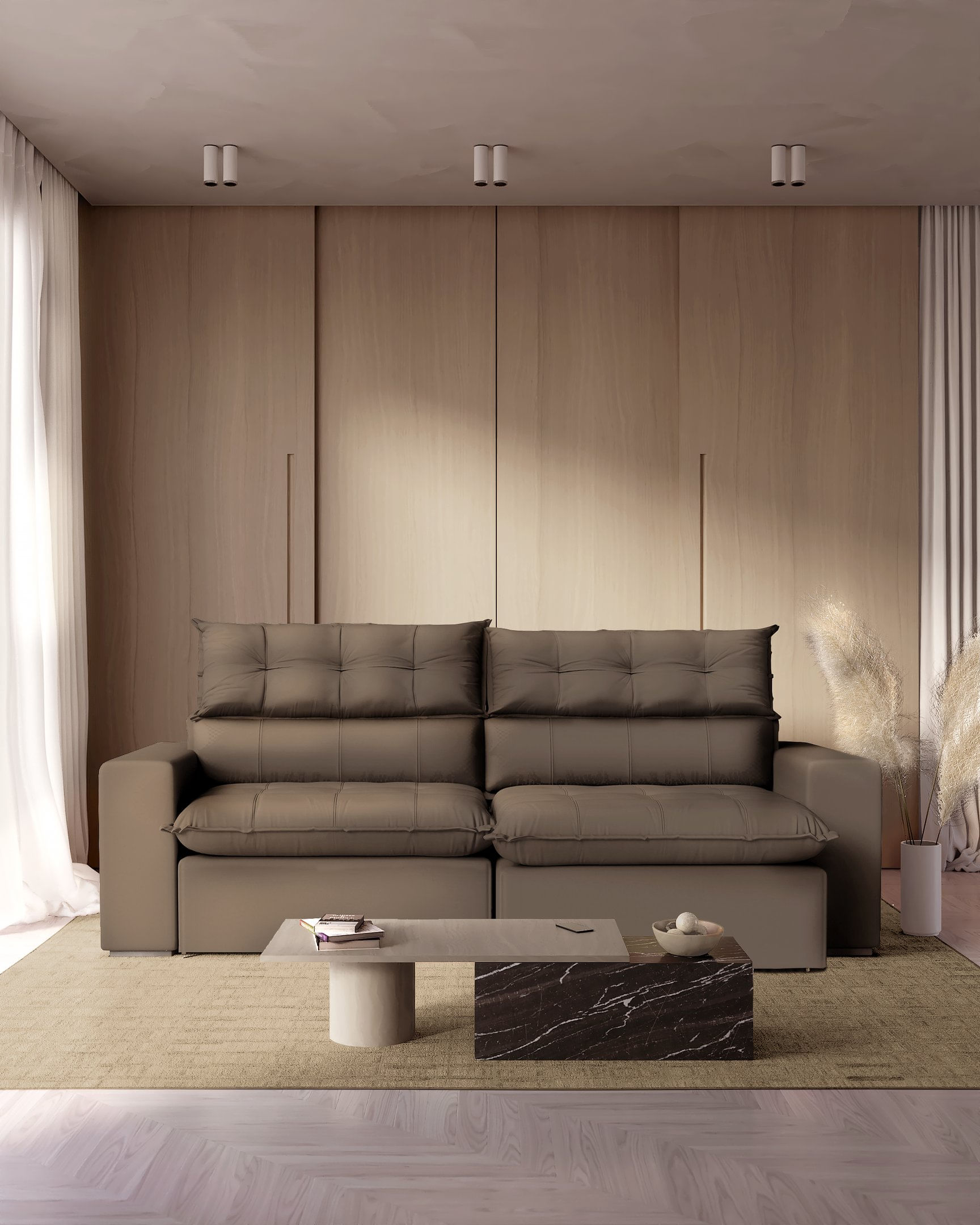 Sofá 230 Cm Retrátil E Reclinável Molas Ensacadas Marrom