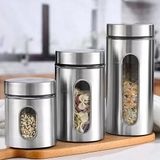 Jogo 3 Potes Tampa Rosca Para Mantimentos Vidro E Aço Inox