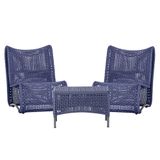 2 Poltronas E Mesa Texas Alumínio Preto Corda Náutica Trama Azul