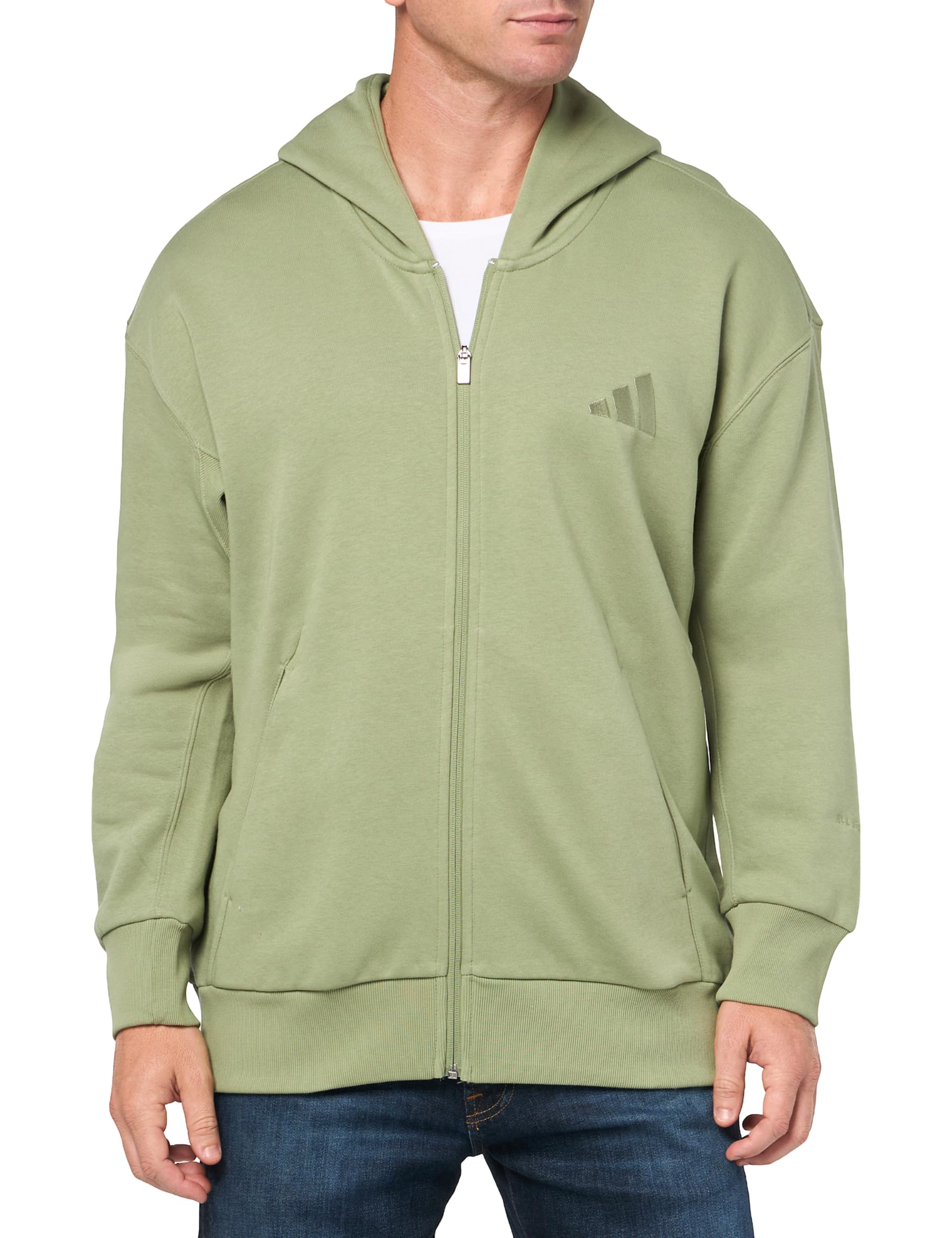 Moletom Com Capuz Adidas All Szn Fleece Com Zíper Completo Para Homens, Tenda Verde