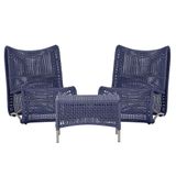 2 Poltronas E Mesa Texas Alumínio Fendi Corda Náutica Trama Azul