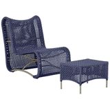 1 Poltrona E Mesa Texas Alumínio Fendi Corda Náutica Trama Azul