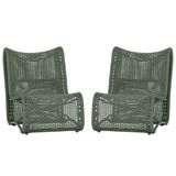2 Poltronas Texas Em Alumínio Preto Corda Náutica Trama Verde