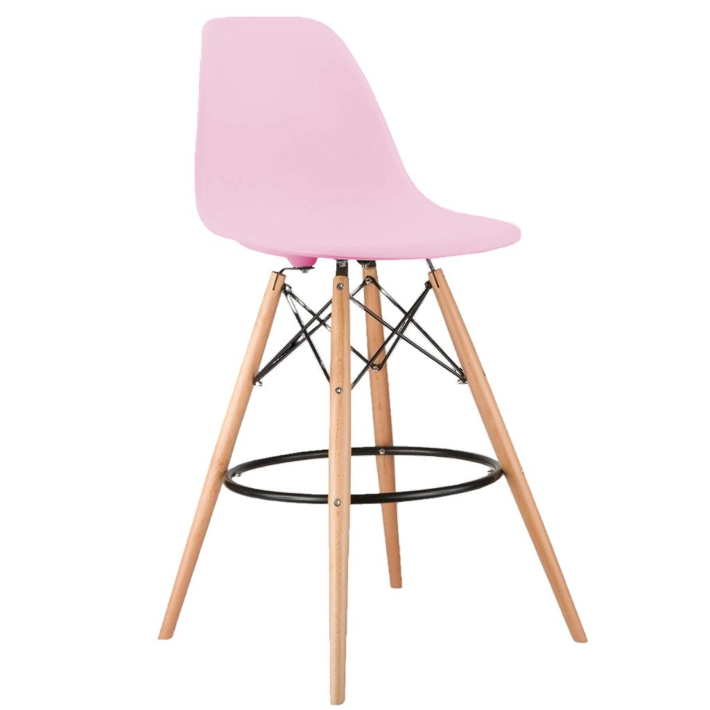 Banqueta Alta Eiffel Eames Base Madeira Cozinha Bar - Rosa