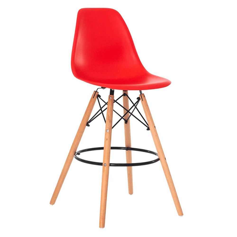 Banqueta Alta Eiffel Eames Base Madeira Cozinha Bar - Vermelho