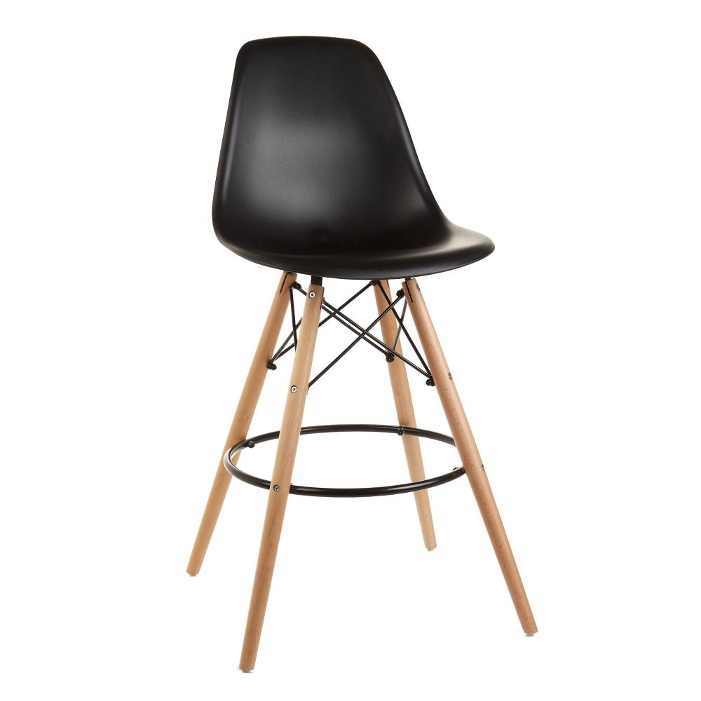 Banqueta Alta Eiffel Eames Base Madeira Cozinha Bar - Preto