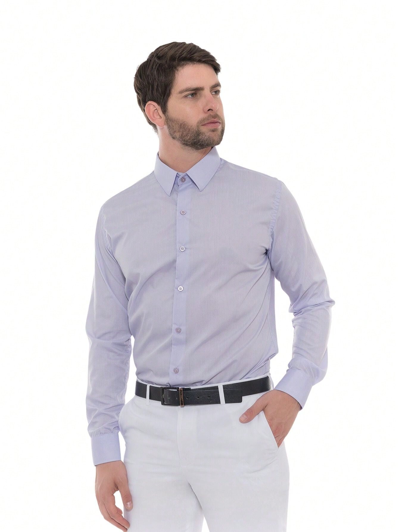 Camisa Social Manga Longa Slim Lilás