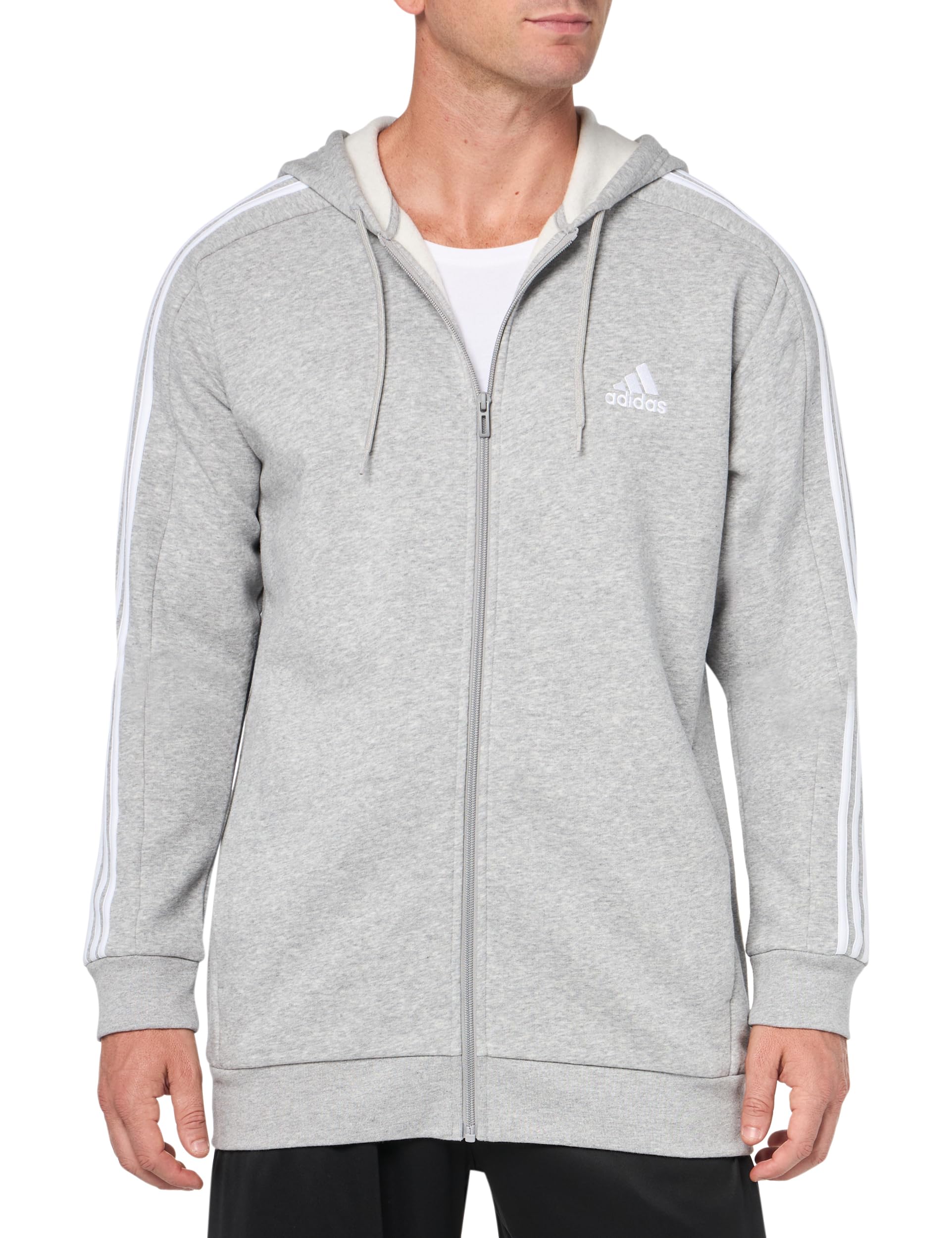 Moletom Masculino Adidas Essentials De Lã Com 3 Listras E Zíper Completo