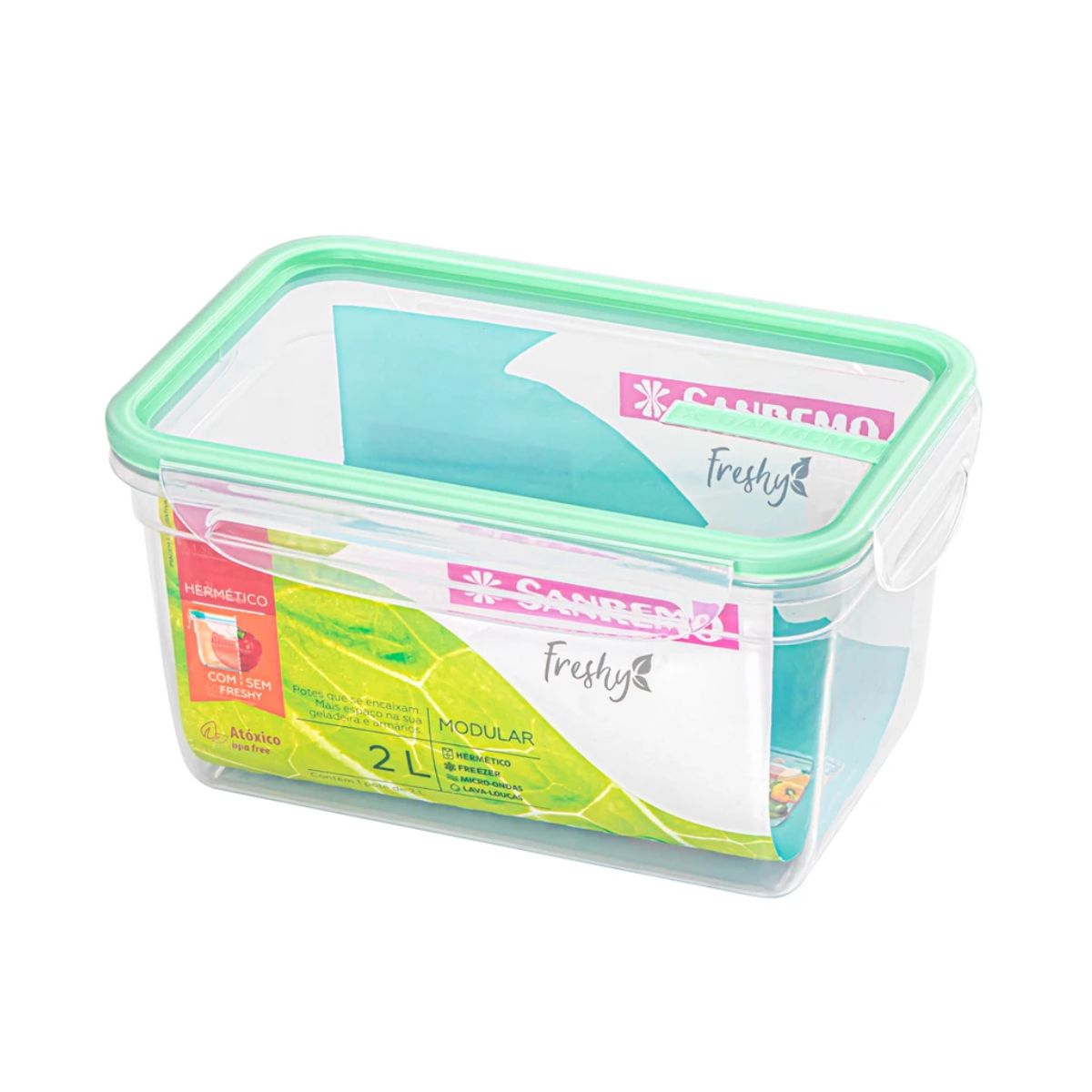 Pote Hermético Com Travas 2l Modular Sanremo Freshy Cores Fitness Academia Marmita Cozinha Alimento