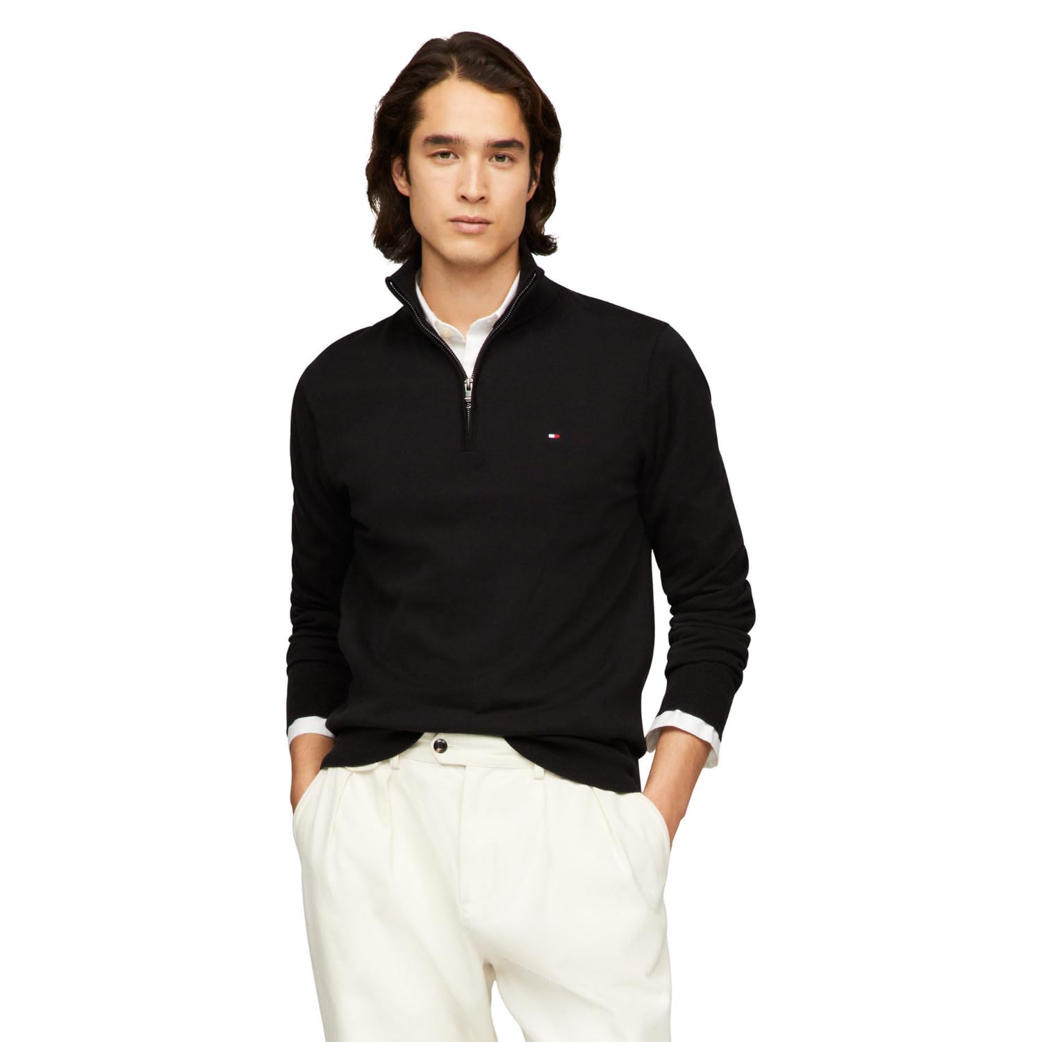 Suéter Tommy Hilfiger Essential Cotton Com Zíper Preto